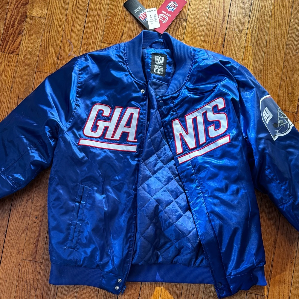 NY Giants Team Apparel Satin Starter Snap Zip  Varsity Jacket Size M